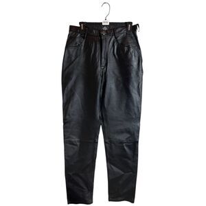 Vintage Posted Black Smooth Leather Raw Hem Lined Motorcycle Pants Womens 9/30